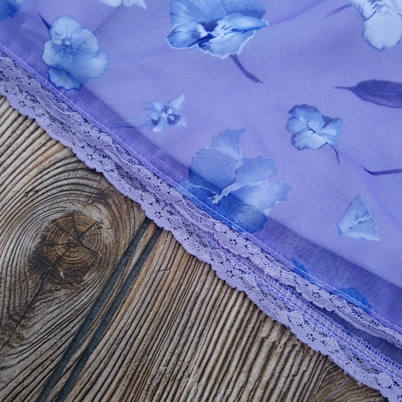 Vintage Floral Sheer Lace Trim Lined Skort Skirt - Picture 10 of 11